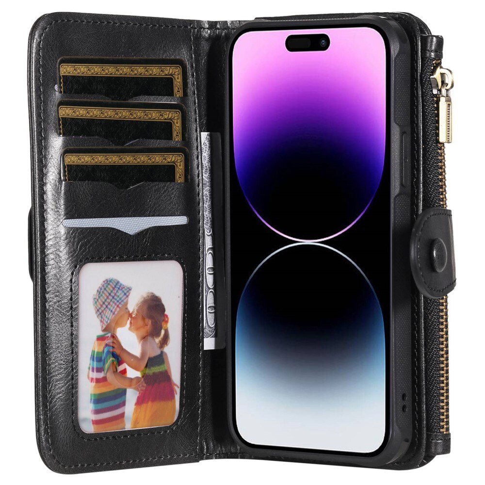 iPhone 14 Pro Max Magnet Leather Multi-Wallet Schwarz