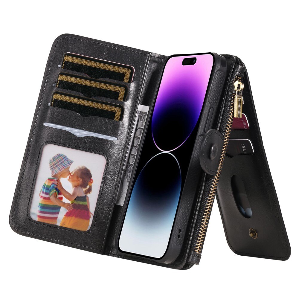 iPhone 14 Pro Max Magnet Leather Multi-Wallet Schwarz