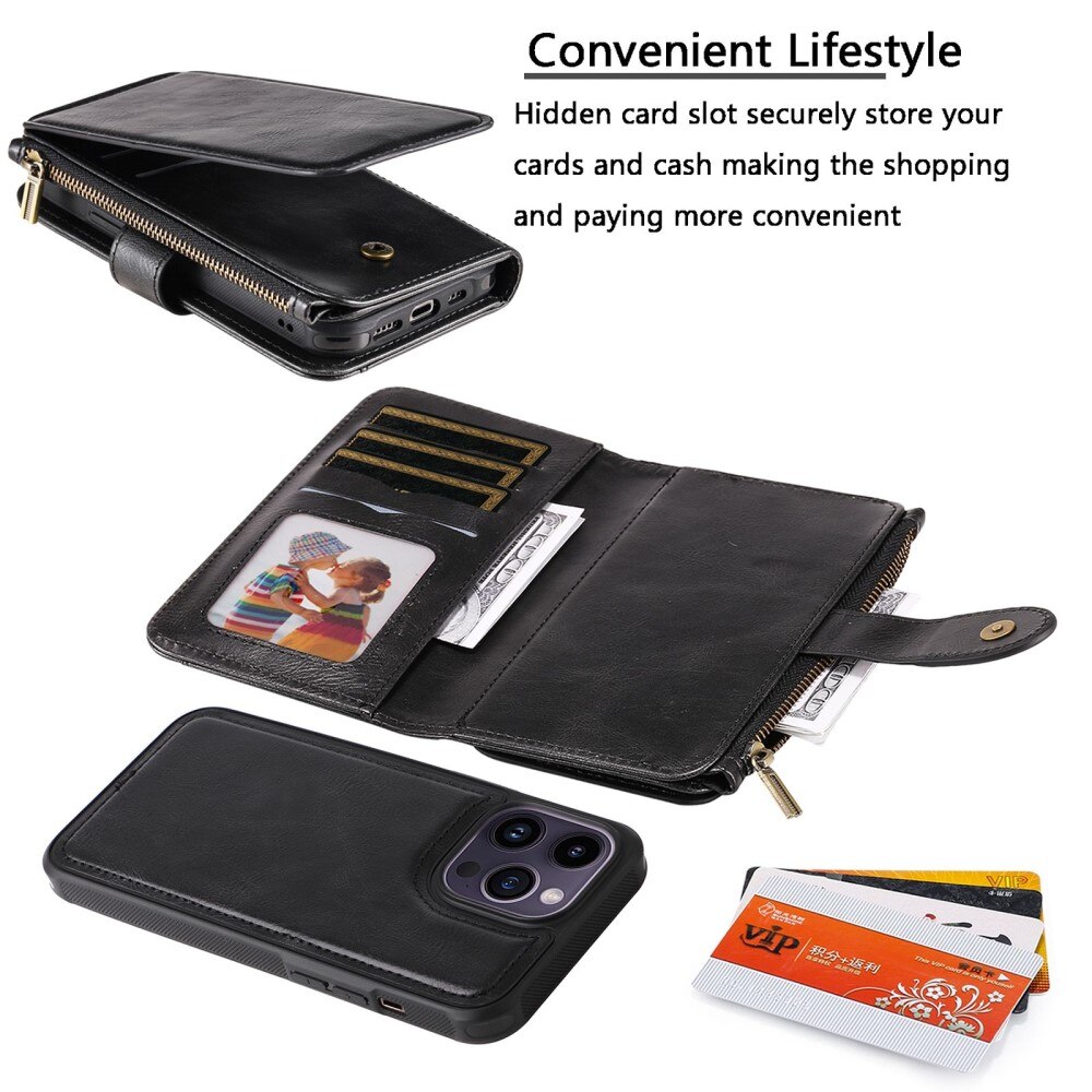 iPhone 14 Pro Max Magnet Leather Multi-Wallet Schwarz