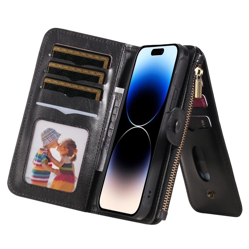 iPhone 14 Pro Magnet Leather Multi-Wallet Schwarz
