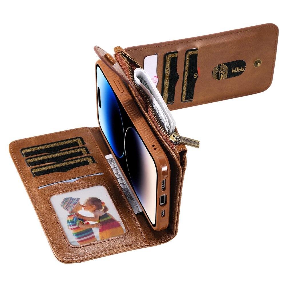 iPhone 14 Pro Magnet Leather Multi-Wallet Braun