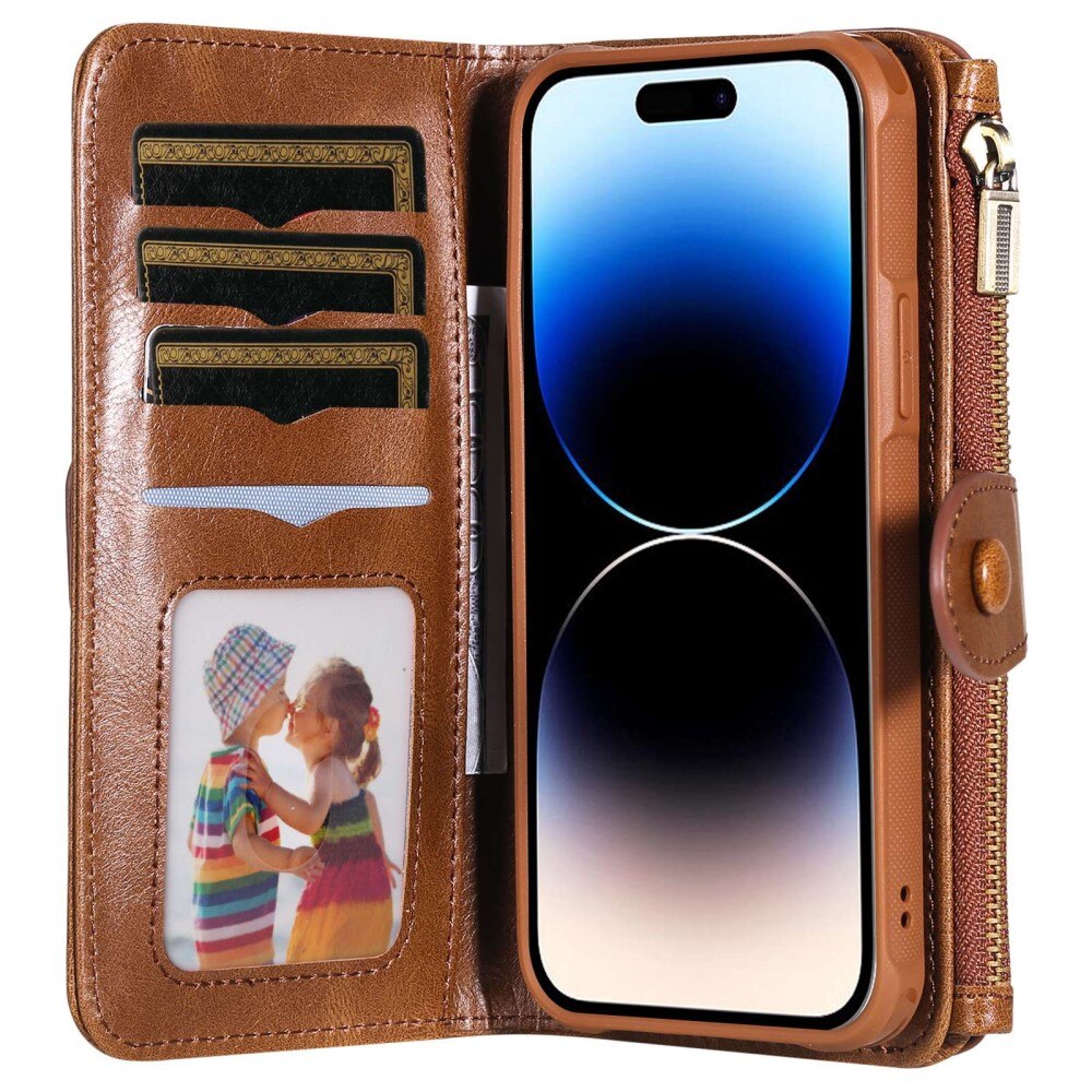 iPhone 14 Pro Magnet Leather Multi-Wallet Braun