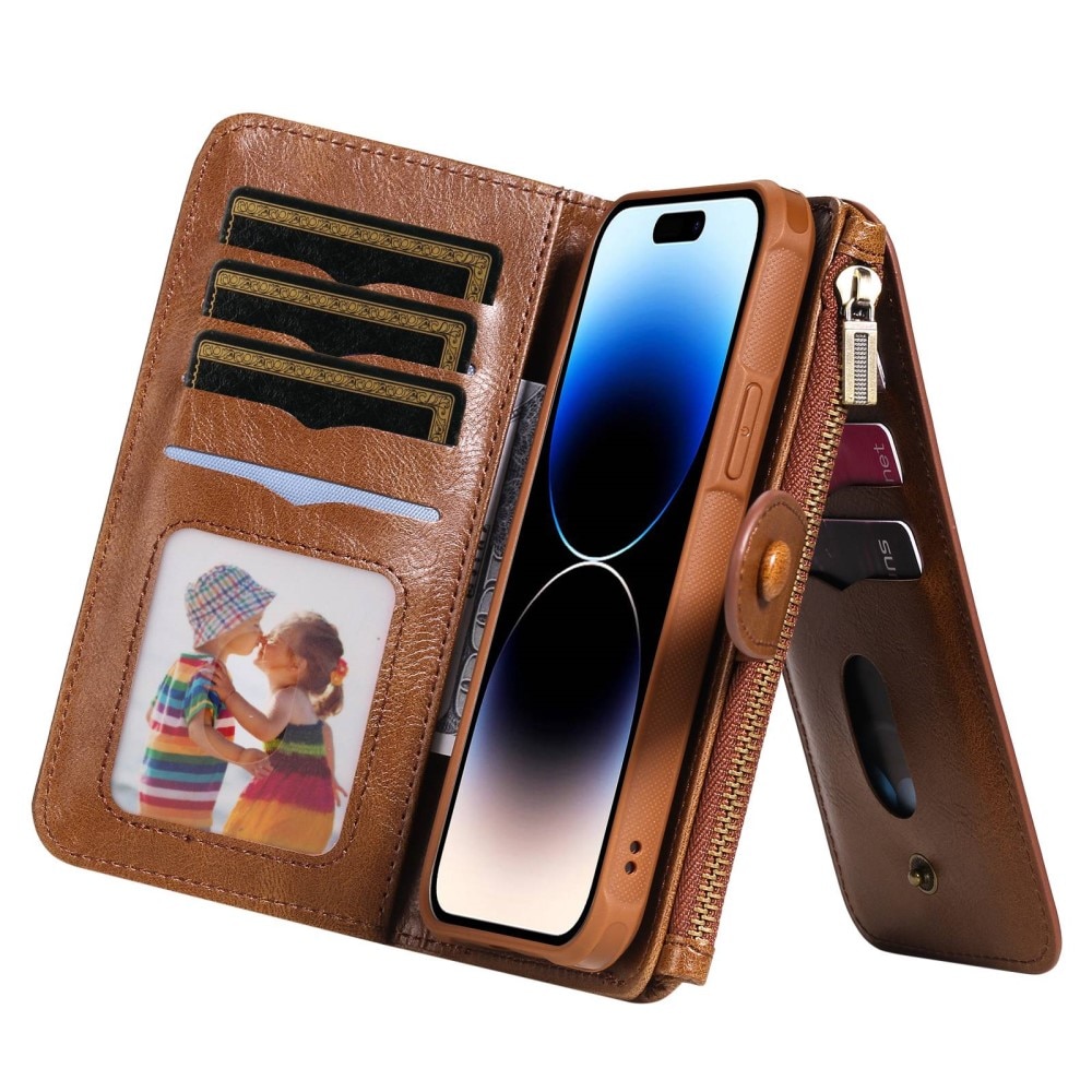 iPhone 14 Pro Magnet Leather Multi-Wallet Braun