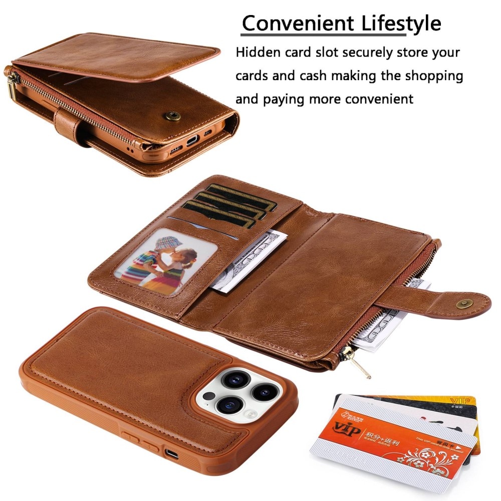 iPhone 14 Pro Magnet Leather Multi-Wallet Braun
