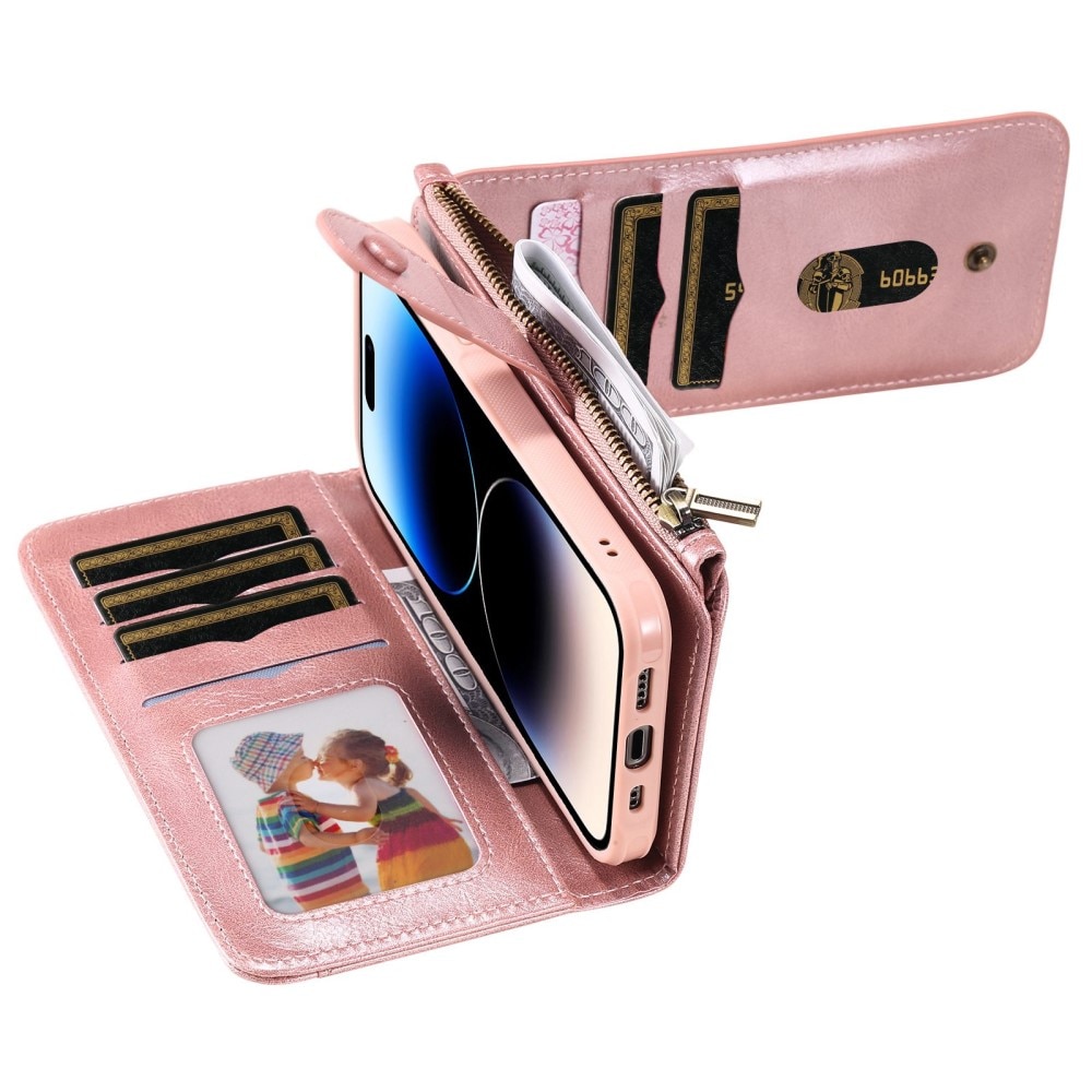 iPhone 14 Pro Magnet Leather Multi-Wallet Rosa