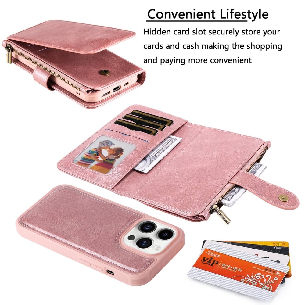 iPhone 14 Pro Magnet Leather Multi-Wallet Rosa