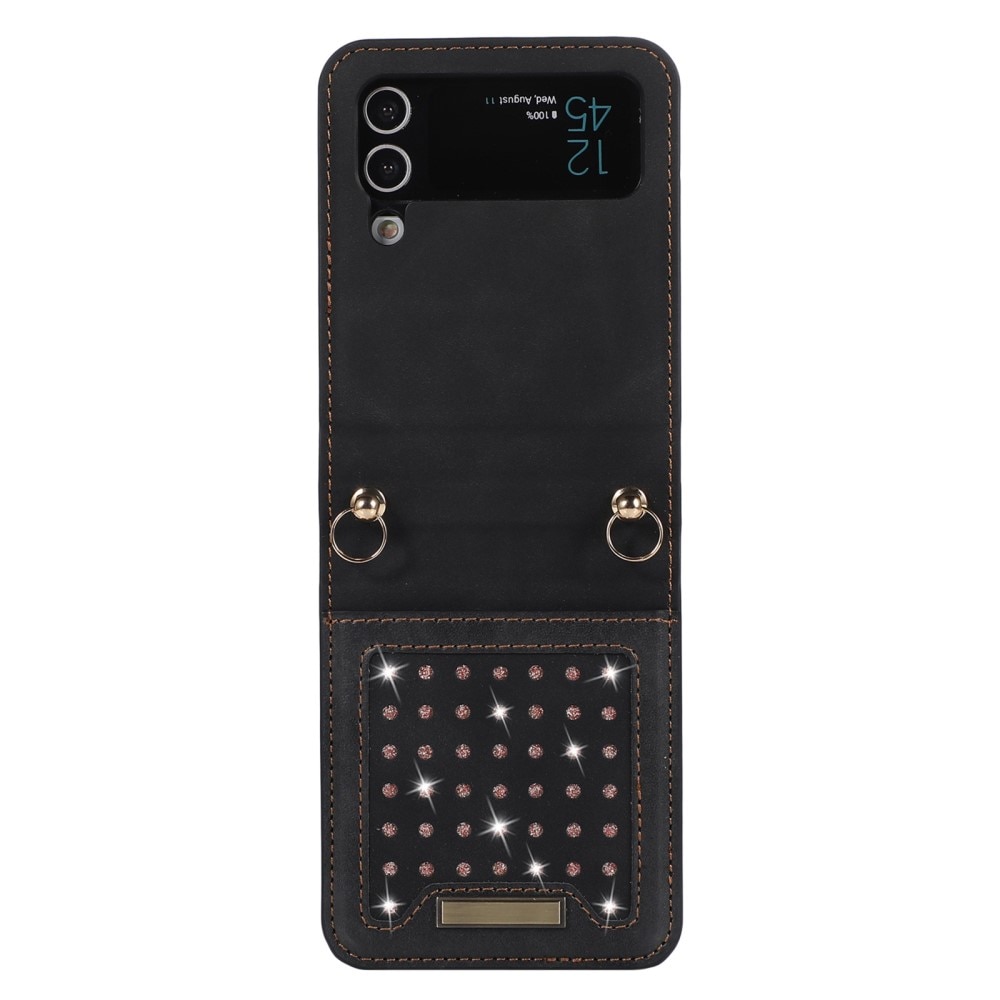 Funkelnde Portemonnaie-Hülle für Samsung Galaxy Z Flip 4 Schwarz