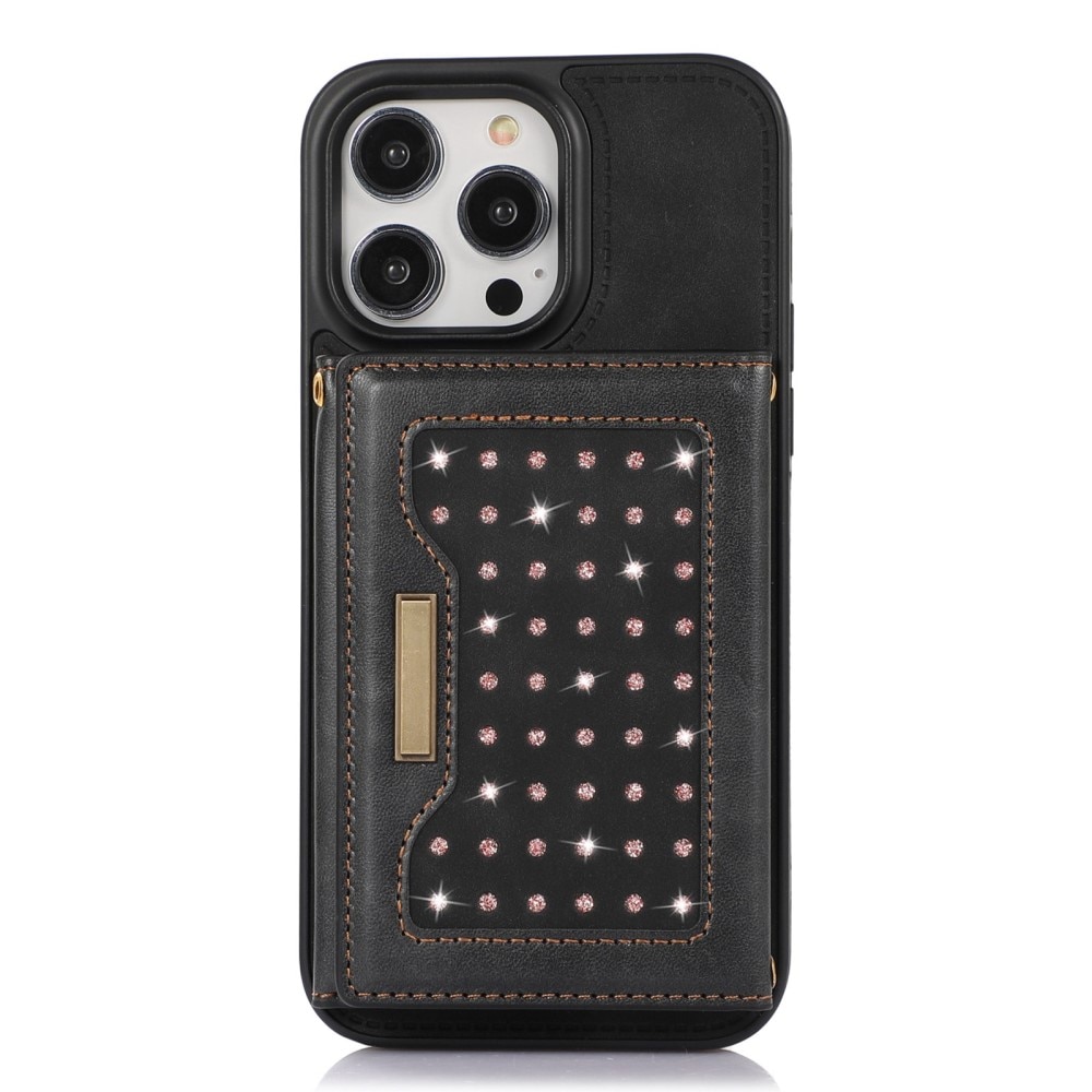 Funkelnde Portemonnaie-Hülle für iPhone 14 Pro Schwarz