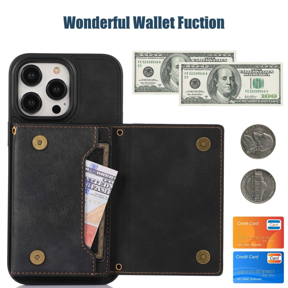 Funkelnde Portemonnaie-Hülle für iPhone 14 Pro Schwarz