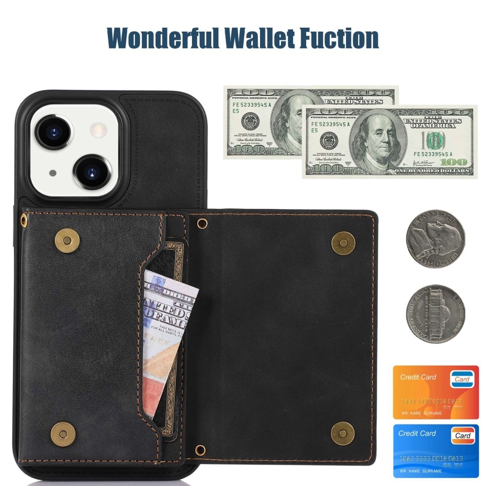 Funkelnde Portemonnaie-Hülle für iPhone 14 Schwarz