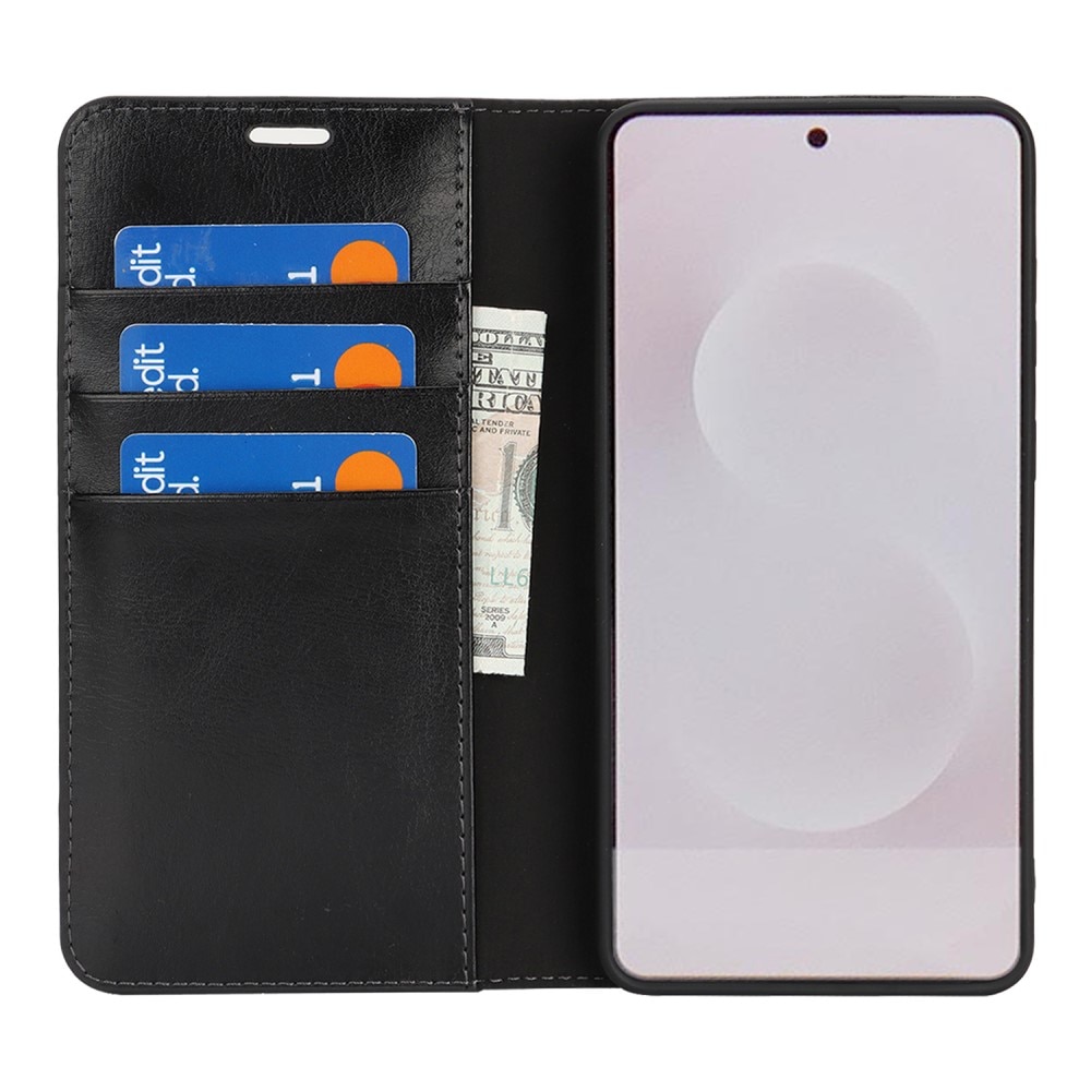 Samsung Galaxy S25 Edge Handytasche aus Echtem Leder Schwarz