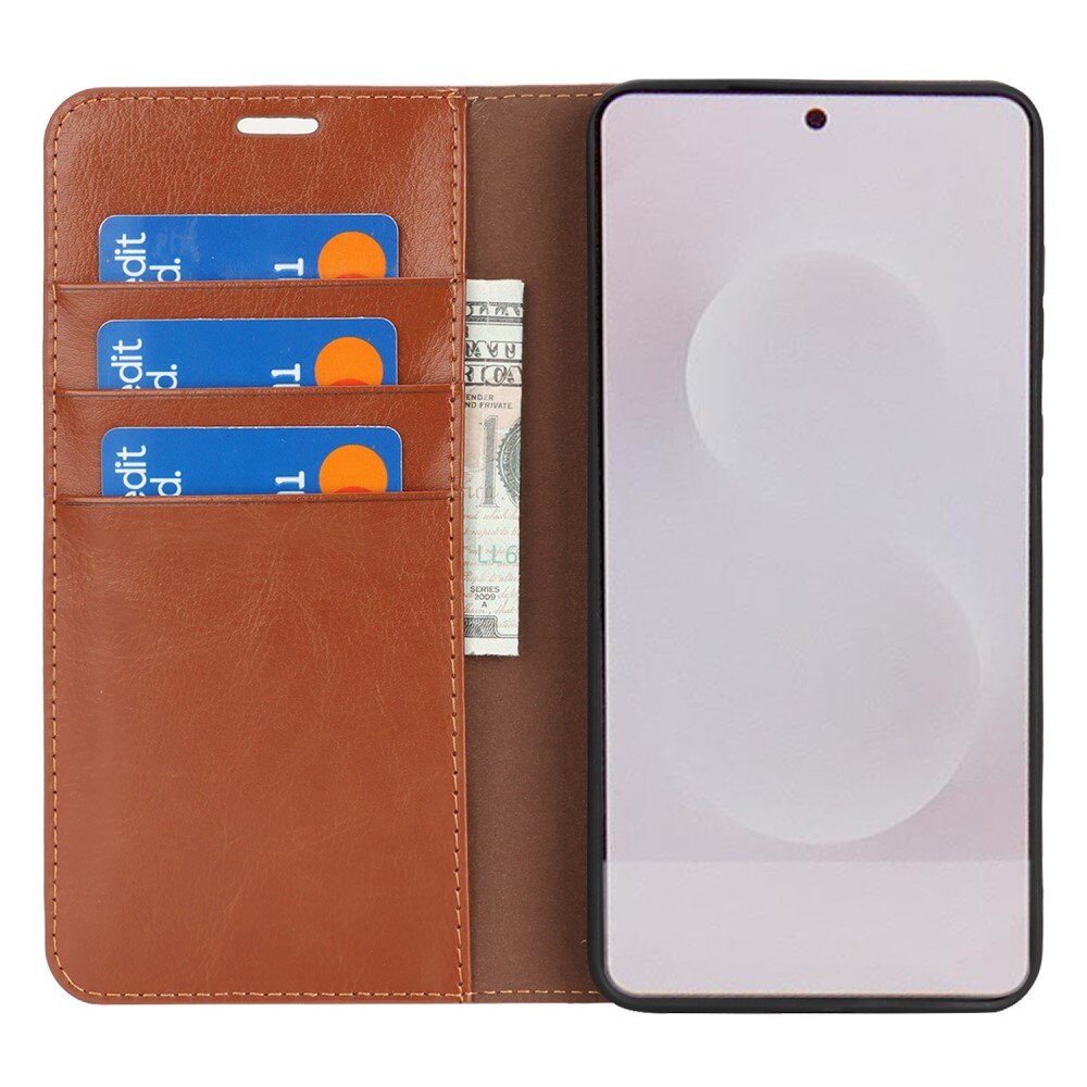 Samsung Galaxy S25 Edge Handytasche aus Echtem Leder Braun