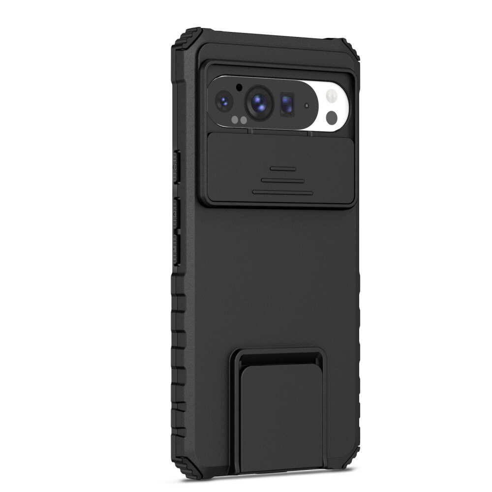 Google Pixel 9 Pro XL Kickstand Handyhülle mit Kameraabdeckung Schwarz