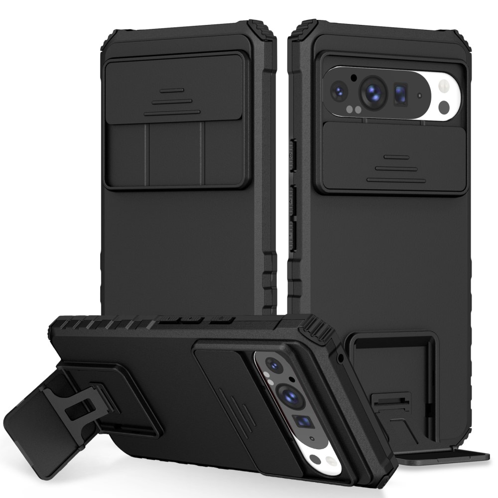Google Pixel 9 Pro XL Kickstand Handyhülle mit Kameraabdeckung Schwarz