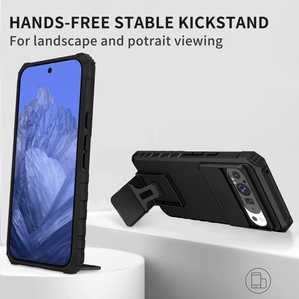 Google Pixel 9 Pro XL Kickstand Handyhülle mit Kameraabdeckung Schwarz