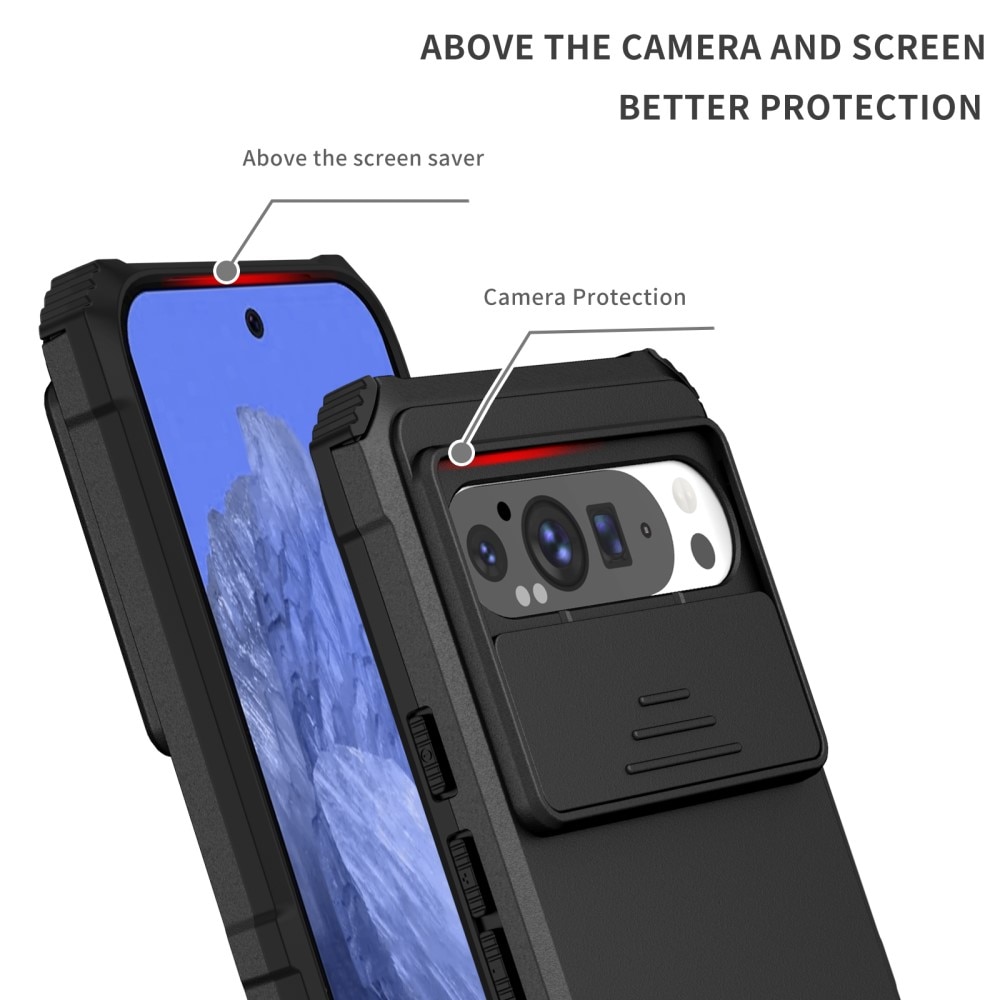 Google Pixel 9 Pro XL Kickstand Handyhülle mit Kameraabdeckung Schwarz