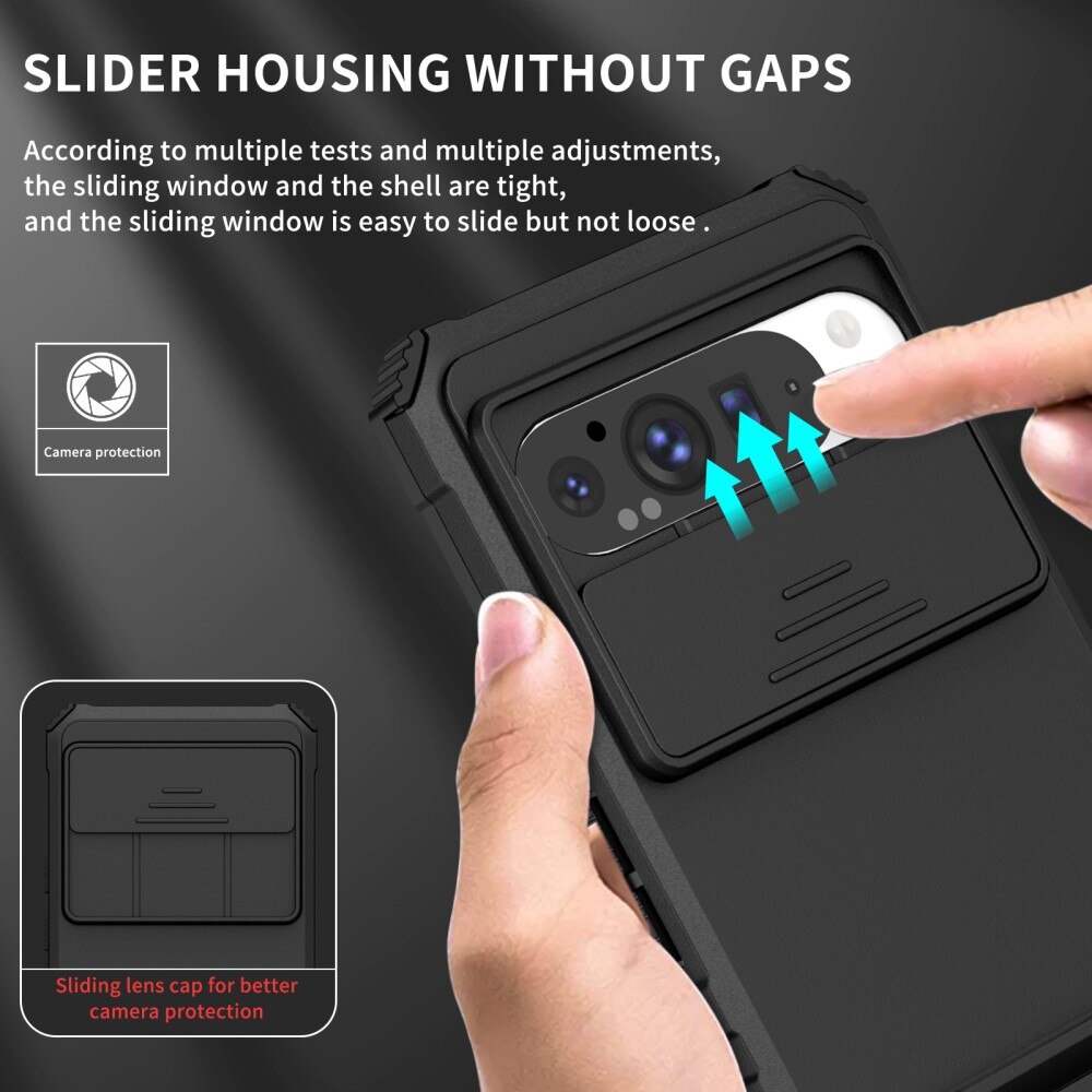 Google Pixel 9 Pro XL Kickstand Handyhülle mit Kameraabdeckung Schwarz