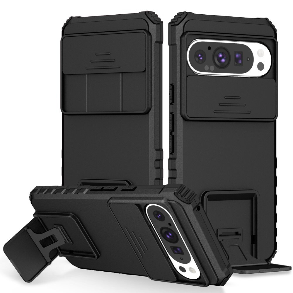 Google Pixel 9 Kickstand Handyhülle mit Kameraabdeckung Schwarz