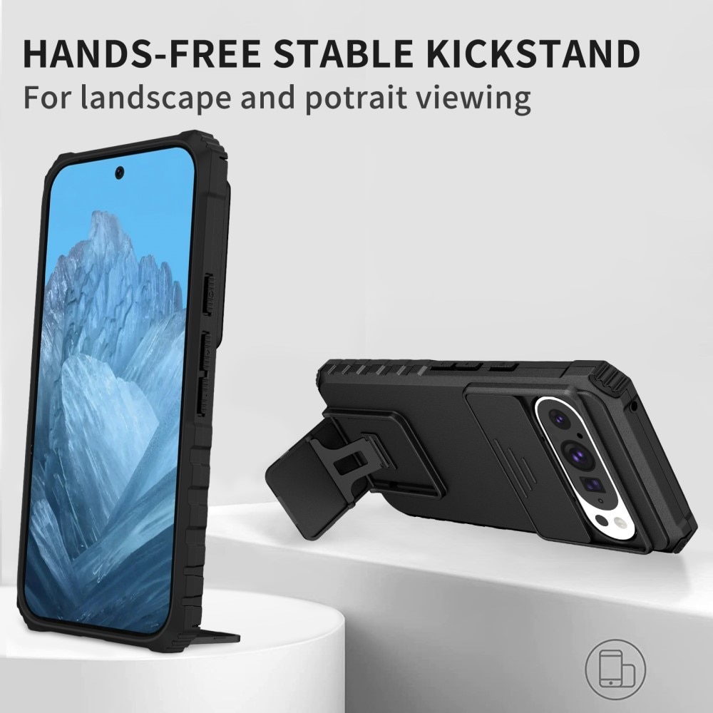 Google Pixel 9 Kickstand Handyhülle mit Kameraabdeckung Schwarz