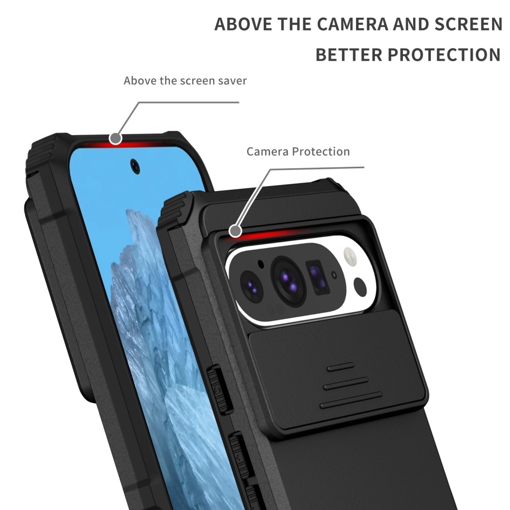 Google Pixel 9 Kickstand Handyhülle mit Kameraabdeckung Schwarz
