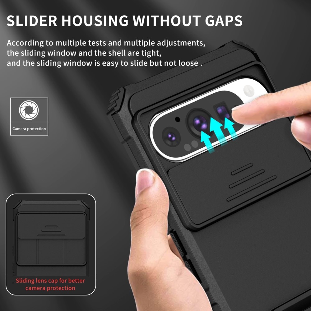 Google Pixel 9 Kickstand Handyhülle mit Kameraabdeckung Schwarz