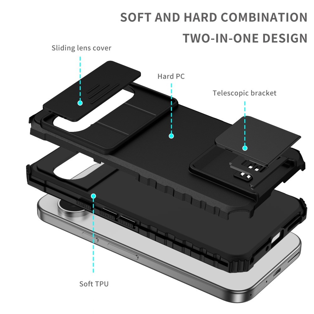 Google Pixel 9 Kickstand Handyhülle mit Kameraabdeckung Schwarz