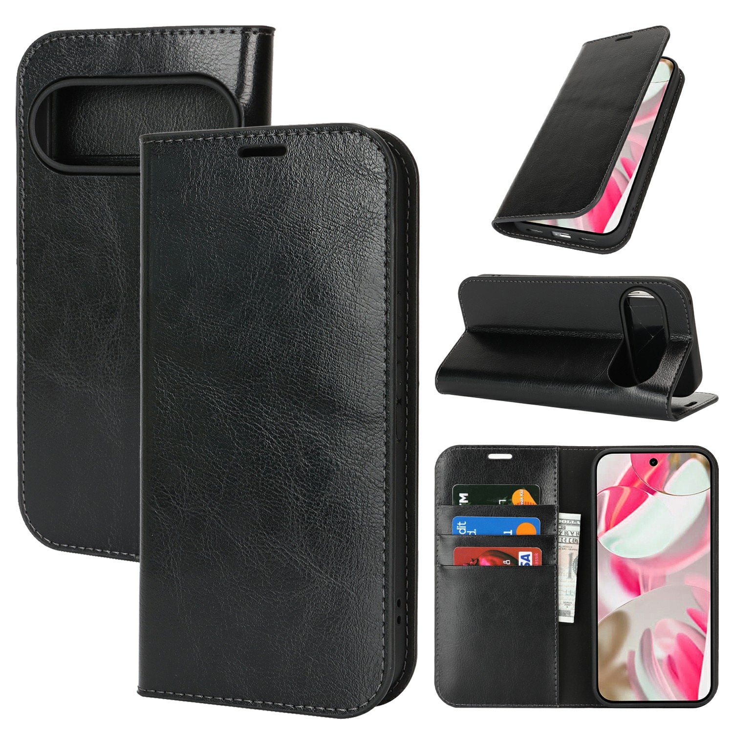 Google Pixel 10 Handytasche aus Echtem Leder Schwarz