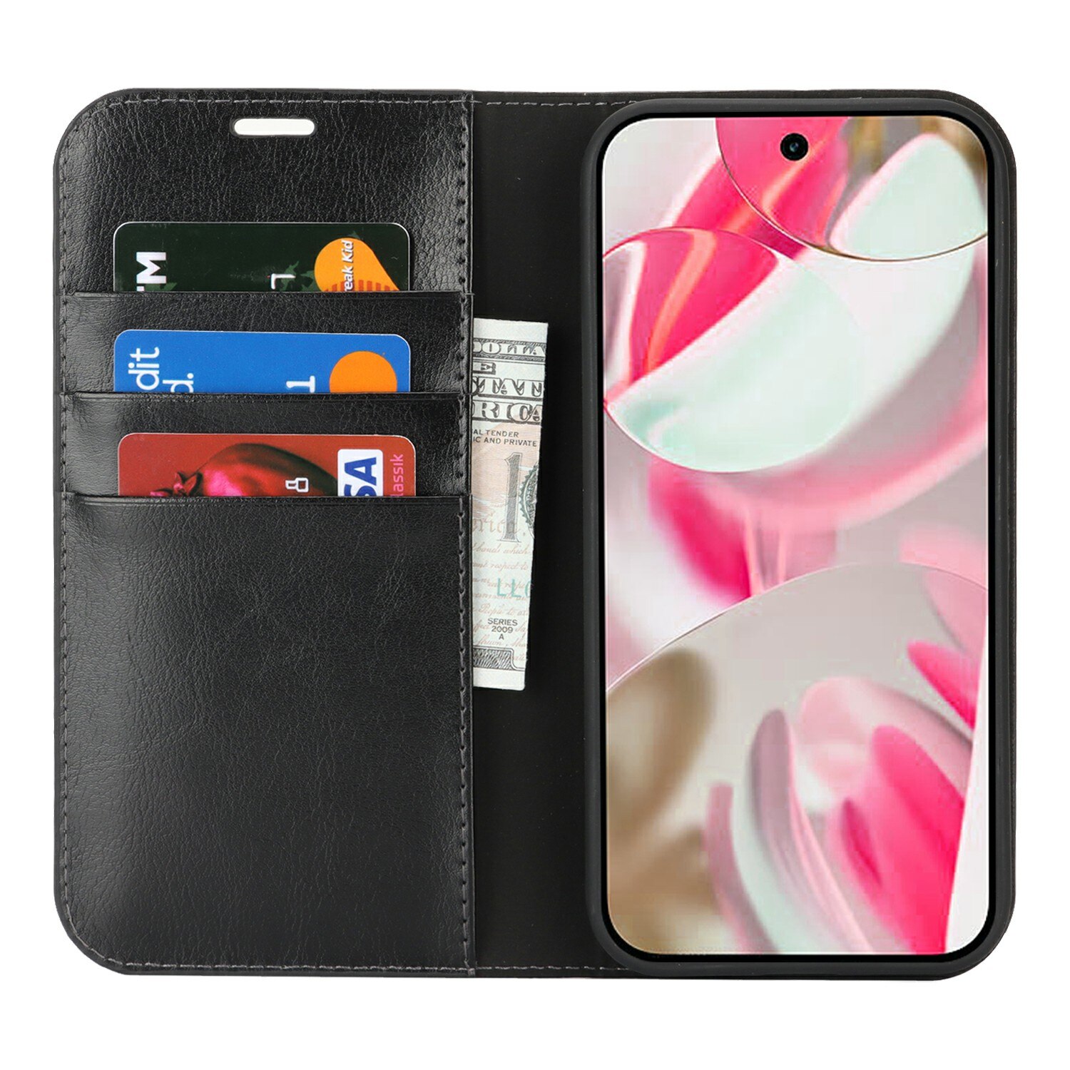 Google Pixel 10 Handytasche aus Echtem Leder Schwarz