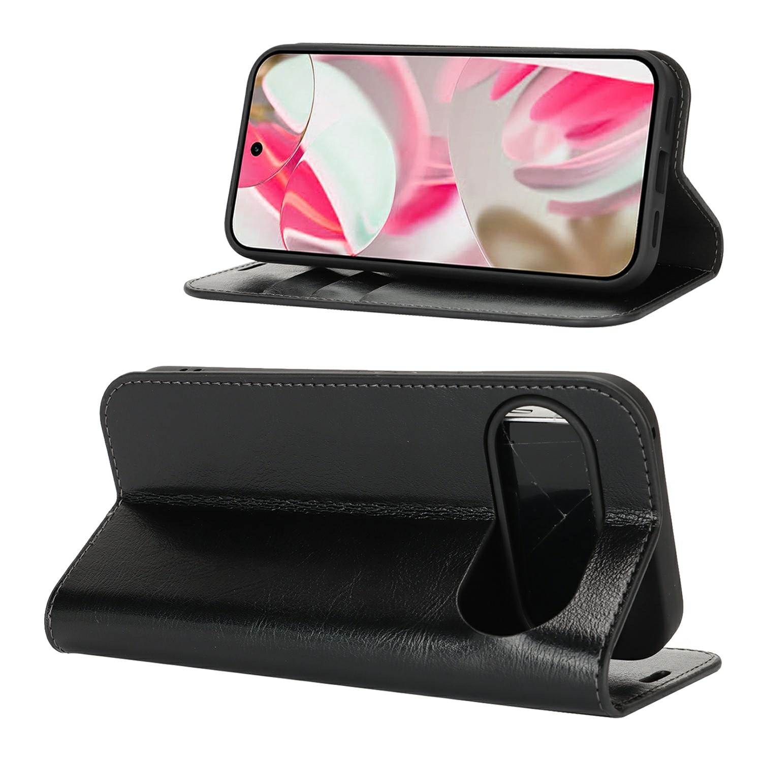 Google Pixel 10 Handytasche aus Echtem Leder Schwarz