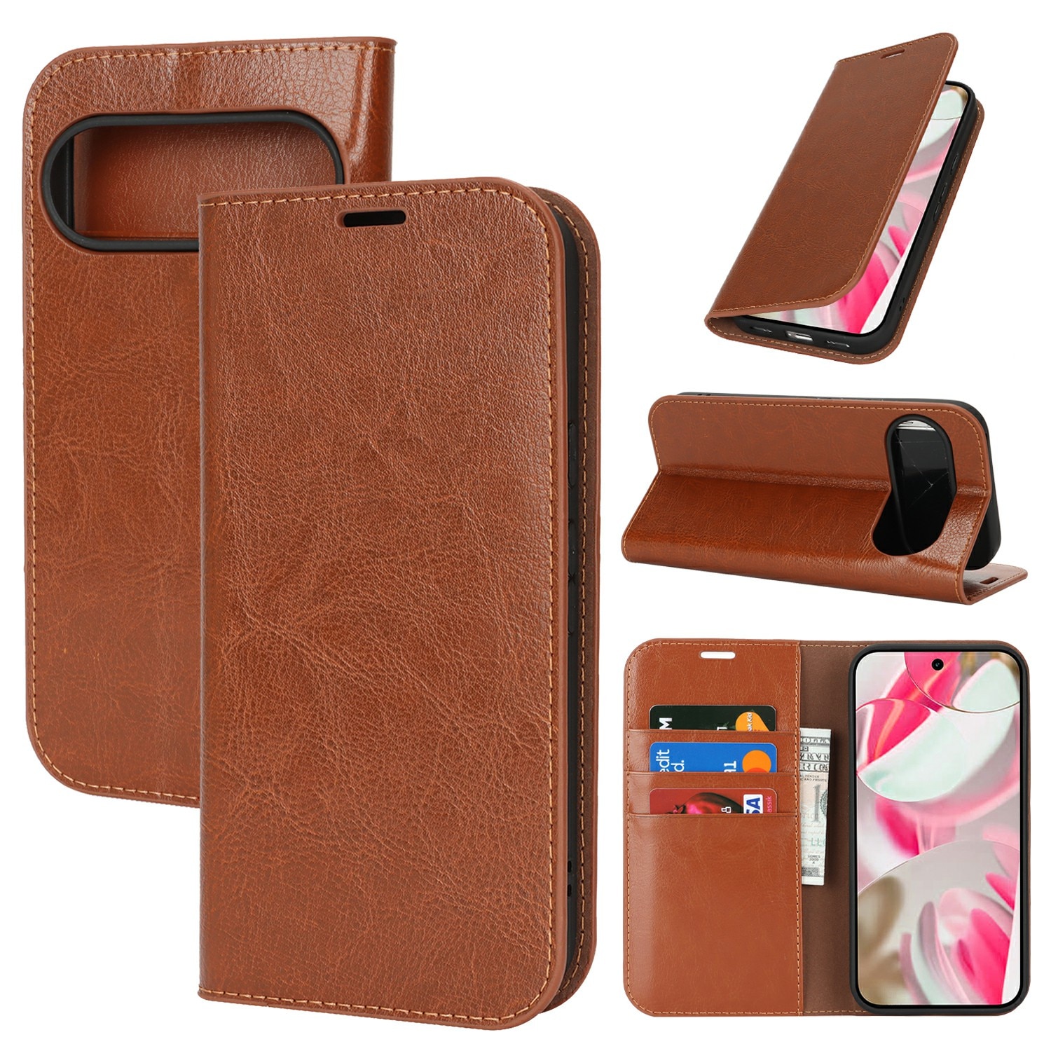Google Pixel 10 Handytasche aus Echtem Leder Braun