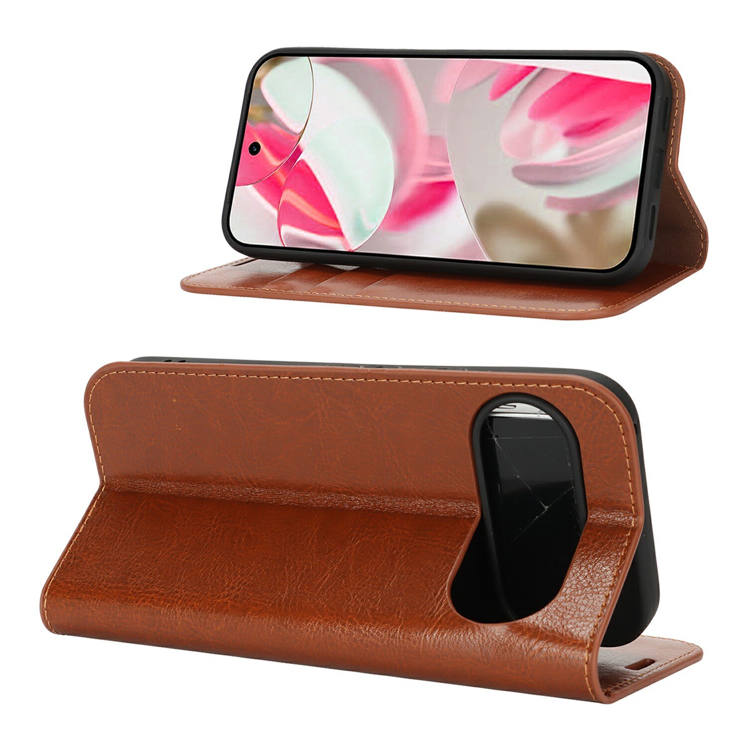 Google Pixel 10 Handytasche aus Echtem Leder Braun