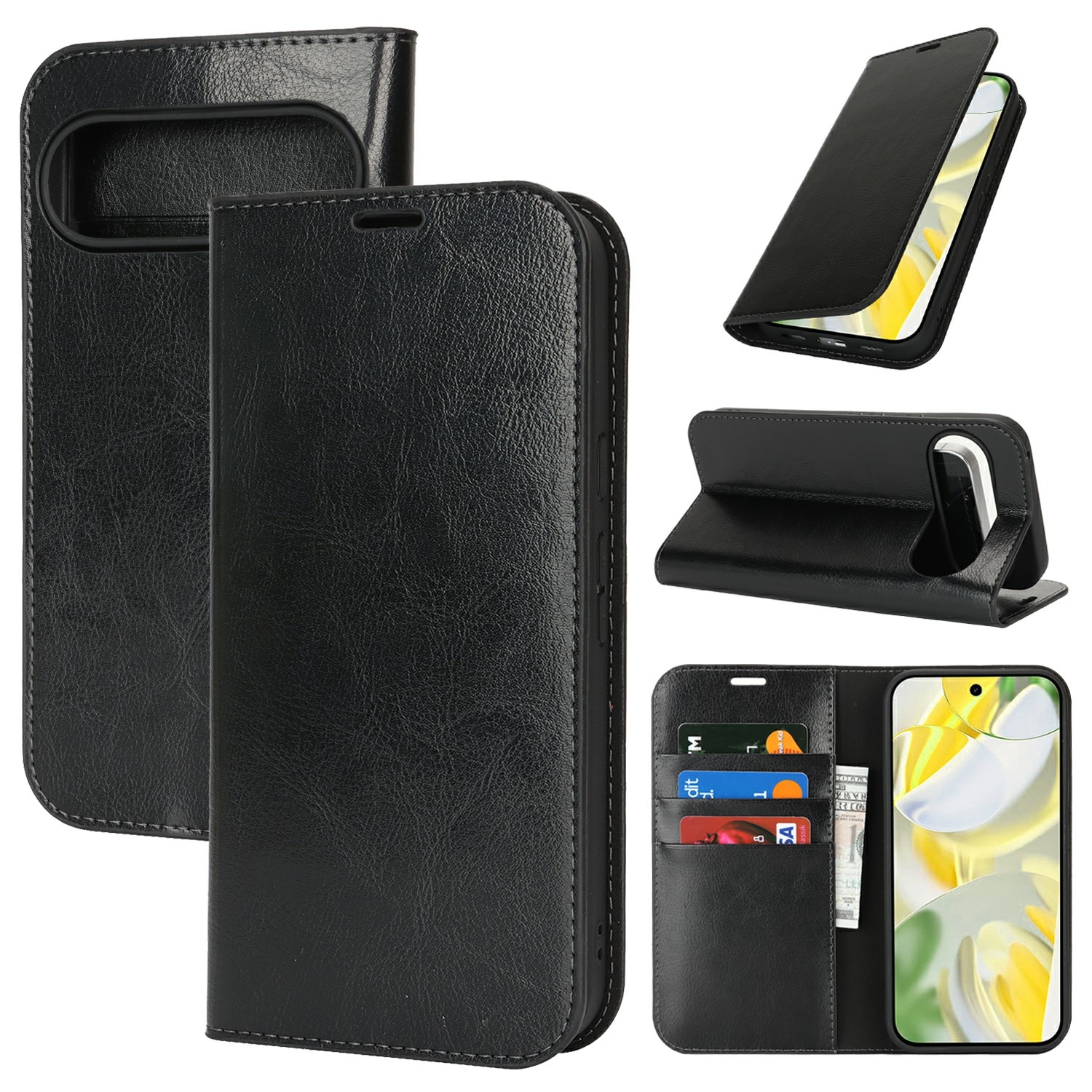 Google Pixel 10 Pro XL Handytasche aus Echtem Leder Schwarz