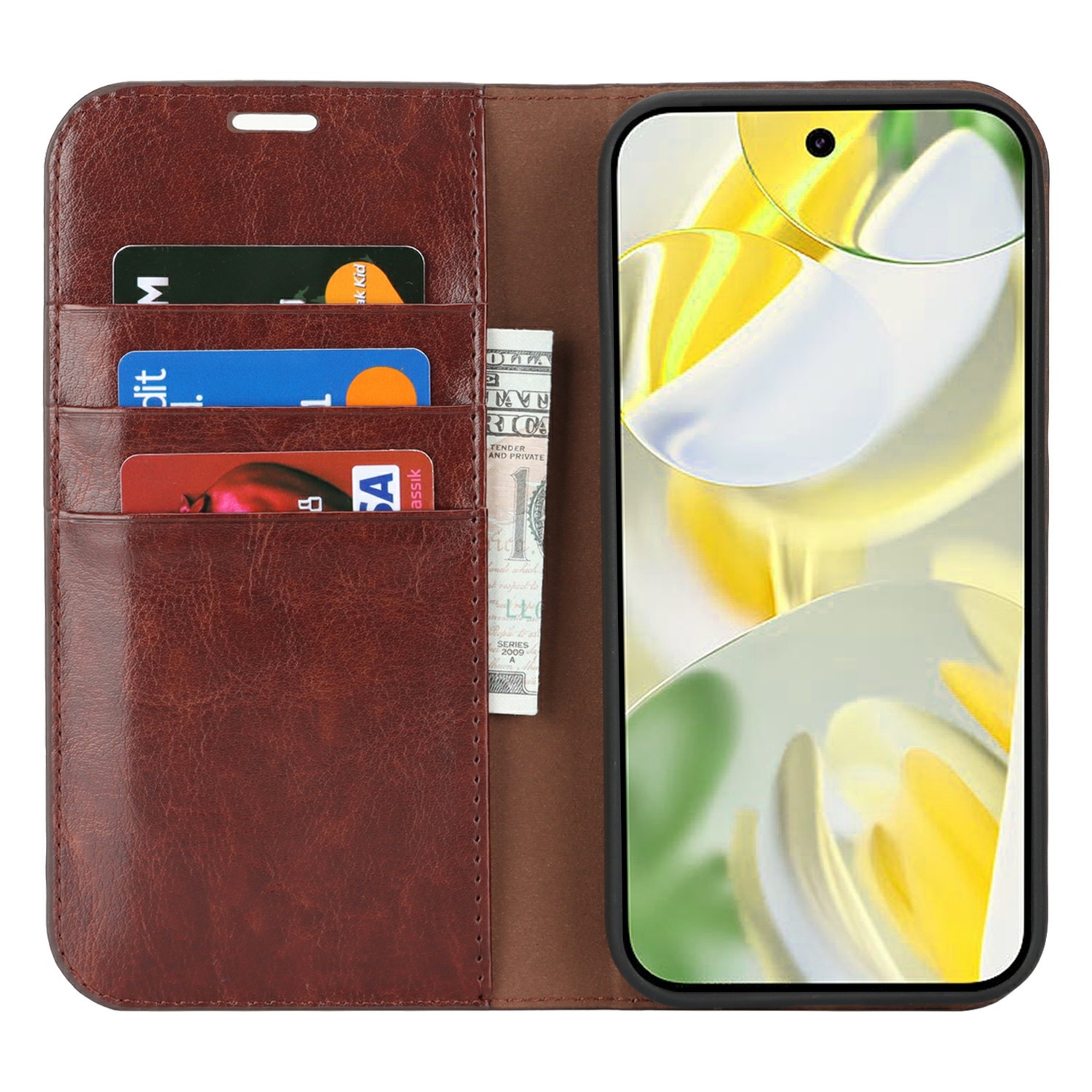 Google Pixel 10 Pro XL Handytasche aus Echtem Leder Dunkelbraun
