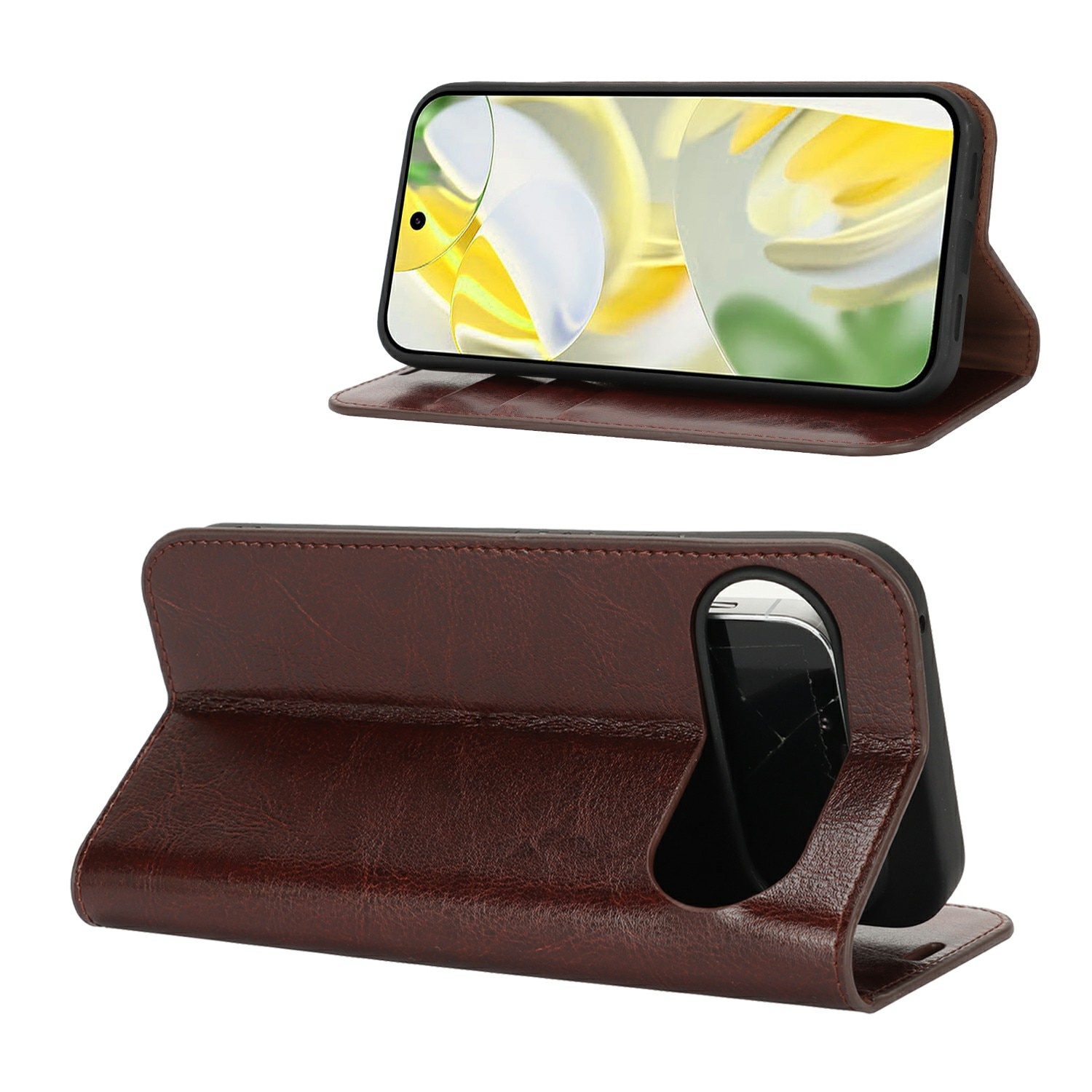 Google Pixel 10 Pro XL Handytasche aus Echtem Leder Dunkelbraun