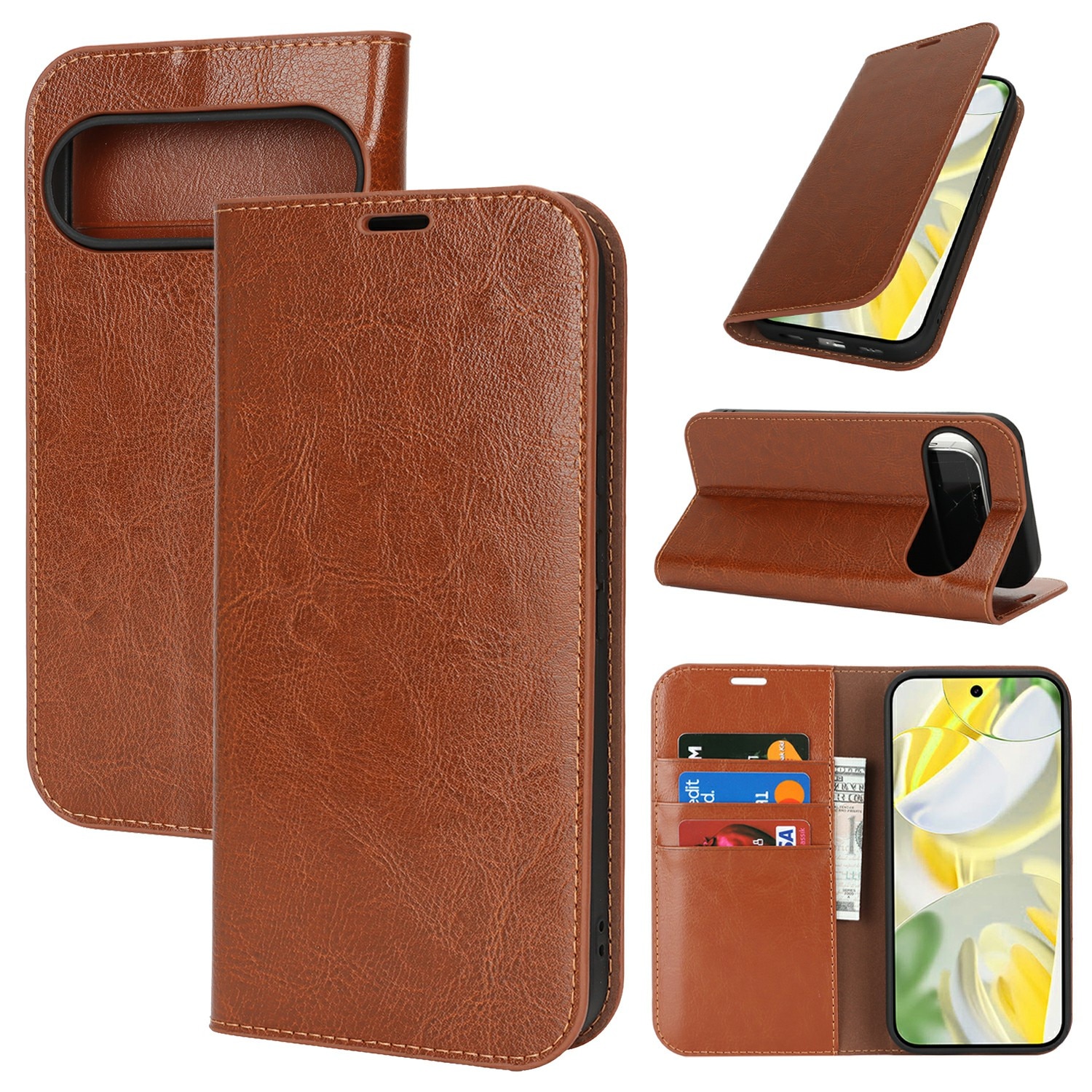 Google Pixel 10 Pro XL Handytasche aus Echtem Leder Braun