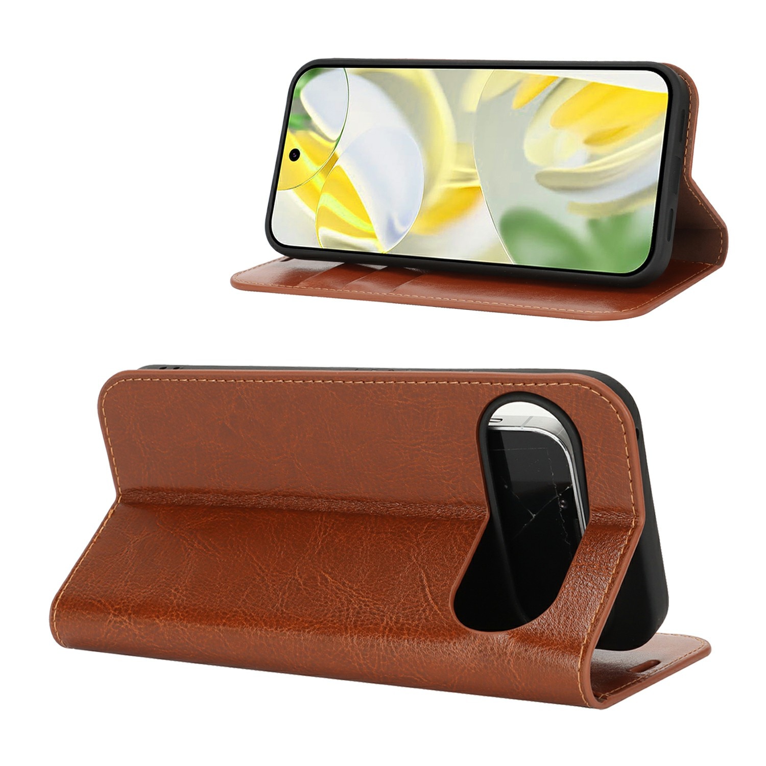 Google Pixel 10 Pro XL Handytasche aus Echtem Leder Braun