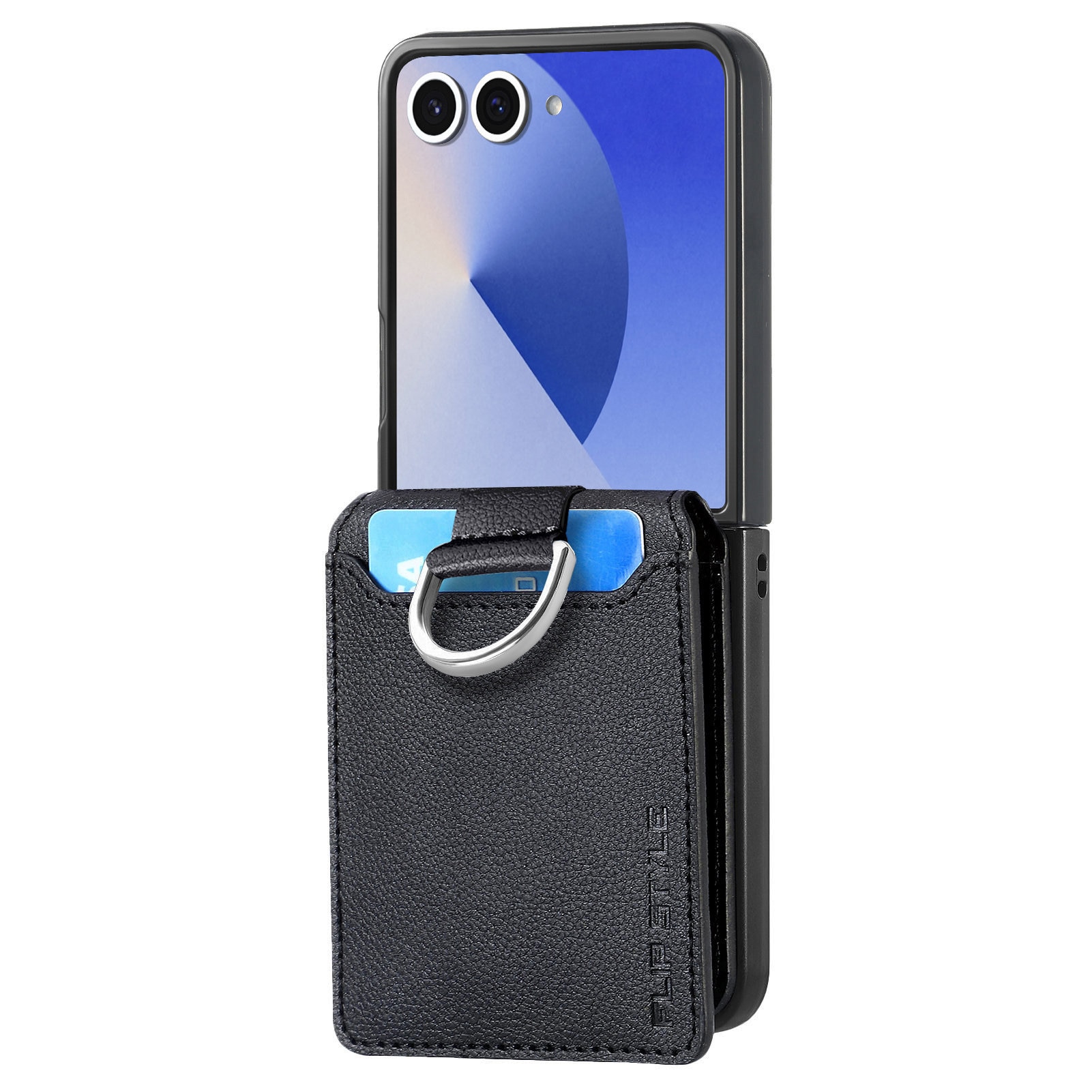 Samsung Galaxy Z Flip 7 Hülle mit Ringhalter + Kartenhalter, schwarz