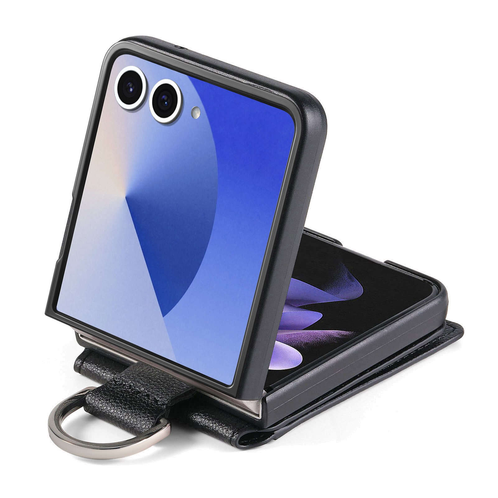 Samsung Galaxy Z Flip 7 Hülle mit Ringhalter + Kartenhalter, schwarz