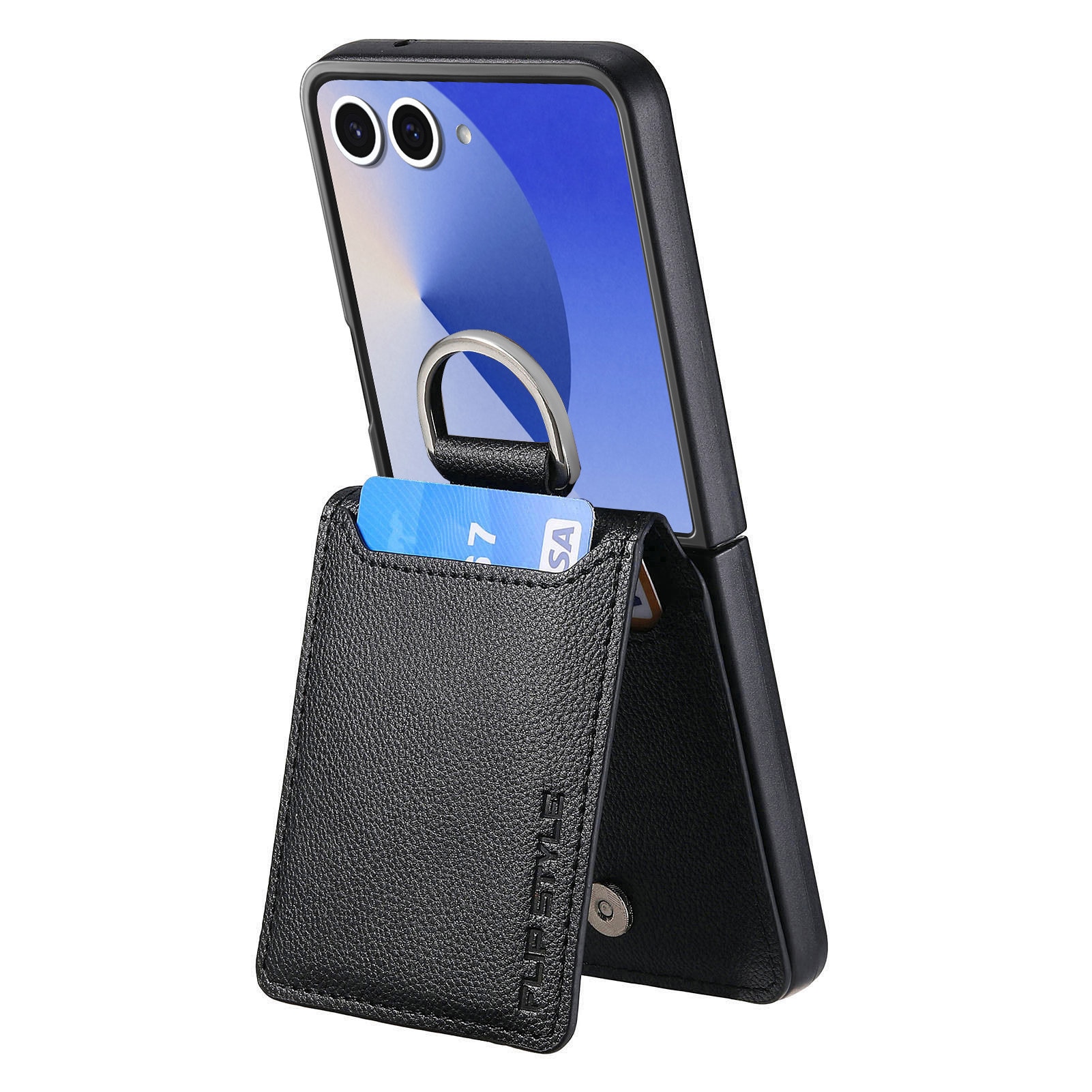 Samsung Galaxy Z Flip 7 Hülle mit Ringhalter + Kartenhalter, schwarz