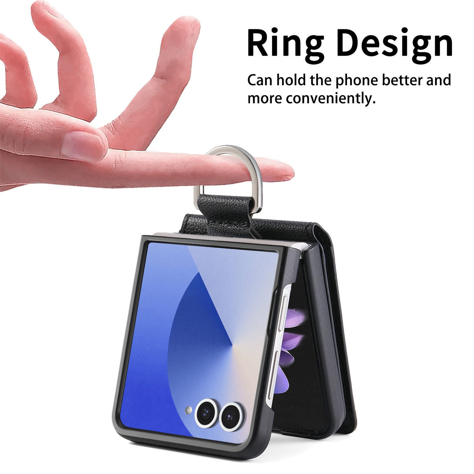 Samsung Galaxy Z Flip 7 Hülle mit Ringhalter + Kartenhalter, schwarz