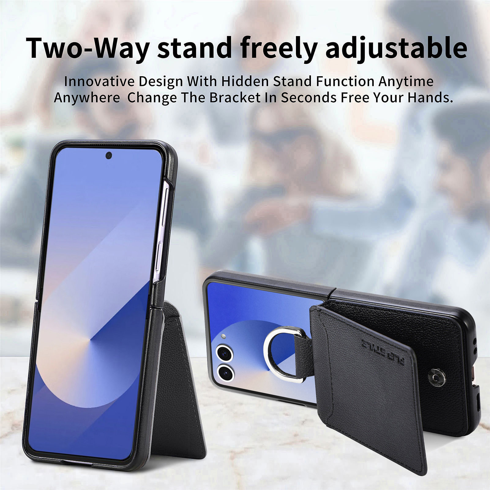 Samsung Galaxy Z Flip 7 Hülle mit Ringhalter + Kartenhalter, schwarz