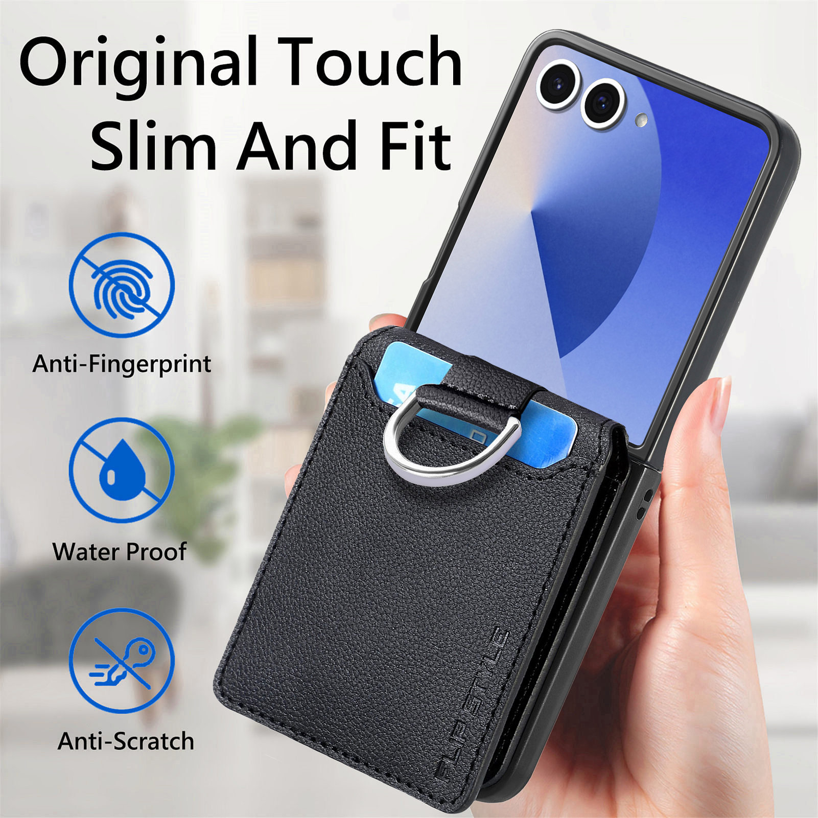 Samsung Galaxy Z Flip 7 Hülle mit Ringhalter + Kartenhalter, schwarz