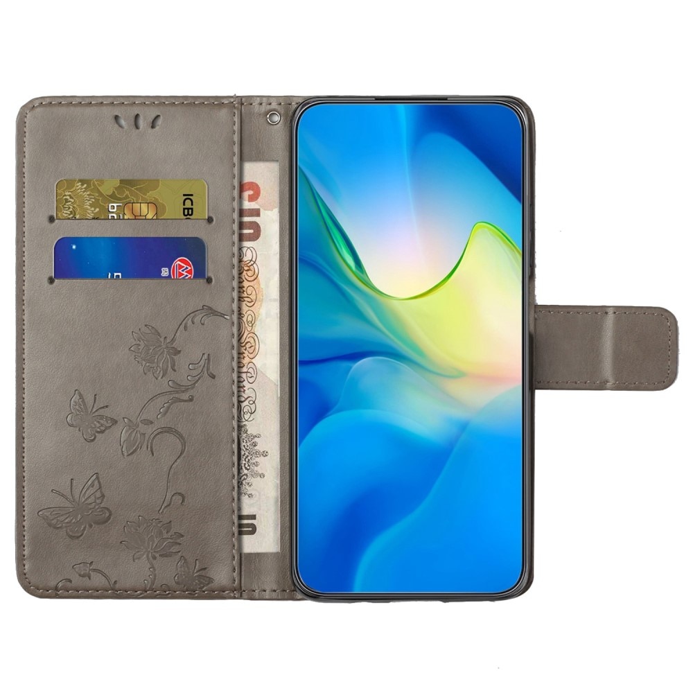 Samsung Galaxy A14 Handyhülle mit Schmetterlingsmuster, grau