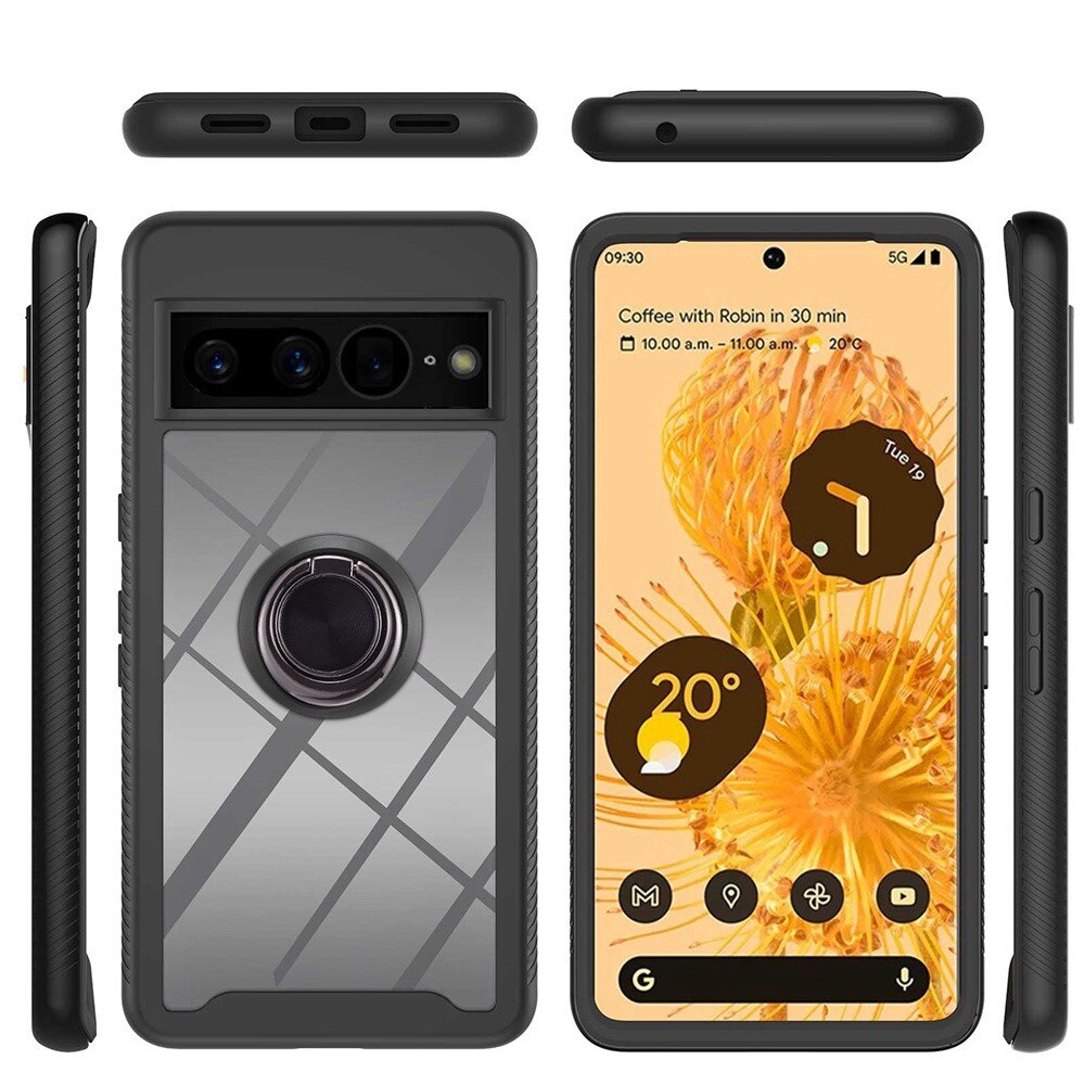 Google Pixel 7 Pro Full Cover Hülle Ringhalter Schwarz