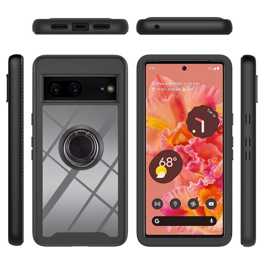 Google Pixel 7 Full Cover Hülle Ringhalter Schwarz