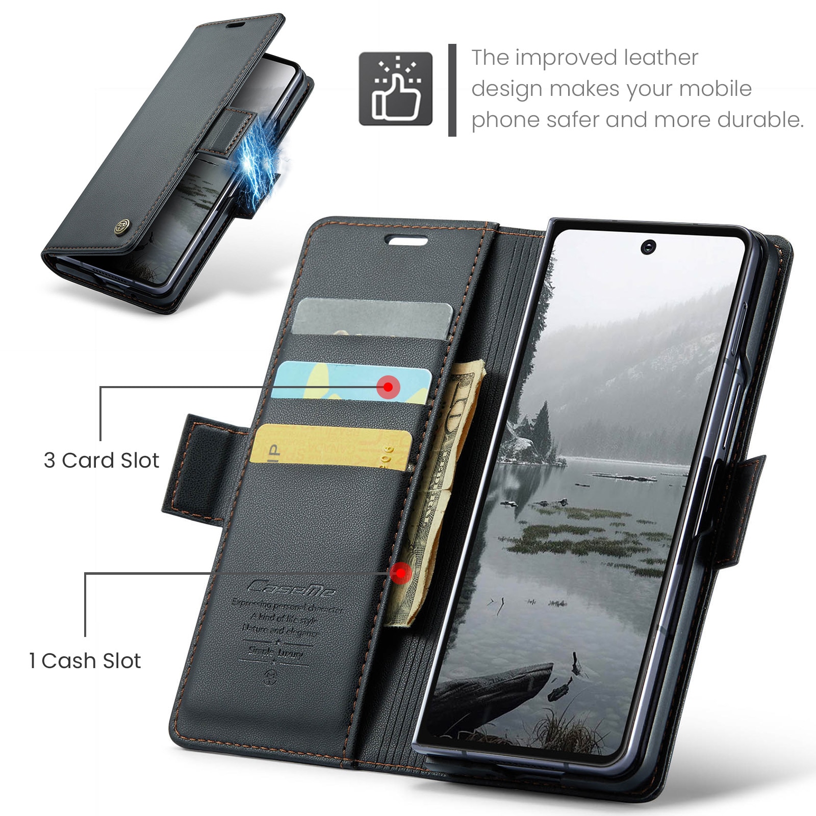 RFID-geschützte Slim Portemonnaie-Hülle Samsung Galaxy Z Fold 7 schwarz
