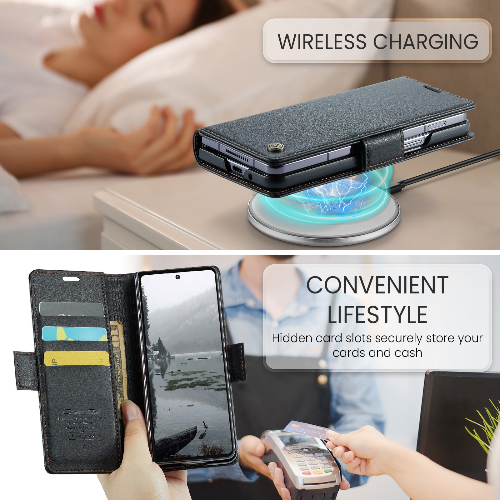 RFID-geschützte Slim Portemonnaie-Hülle Samsung Galaxy Z Fold 7 schwarz
