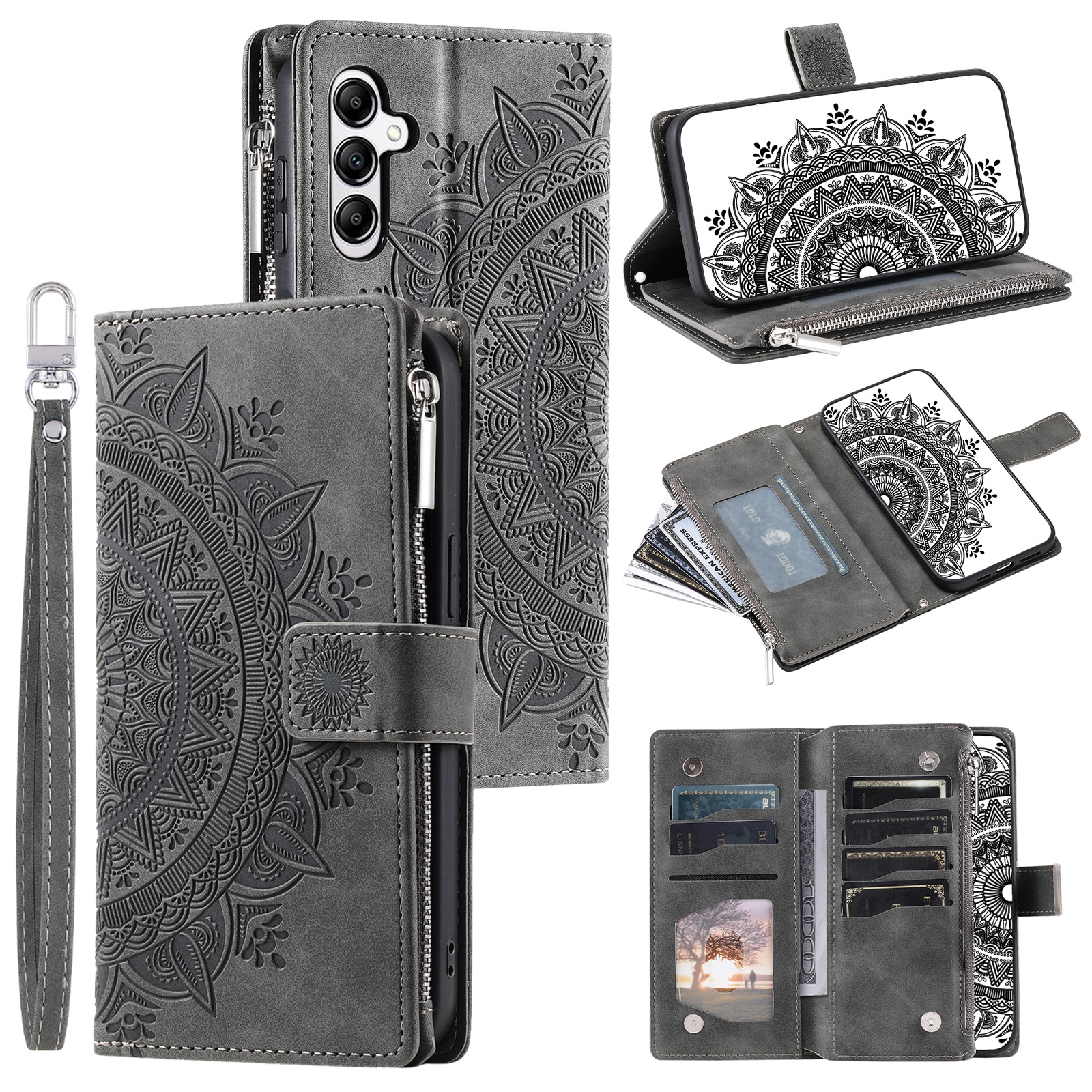 Samsung Galaxy S25 FE Brieftasche Hülle Mandala, Grau
