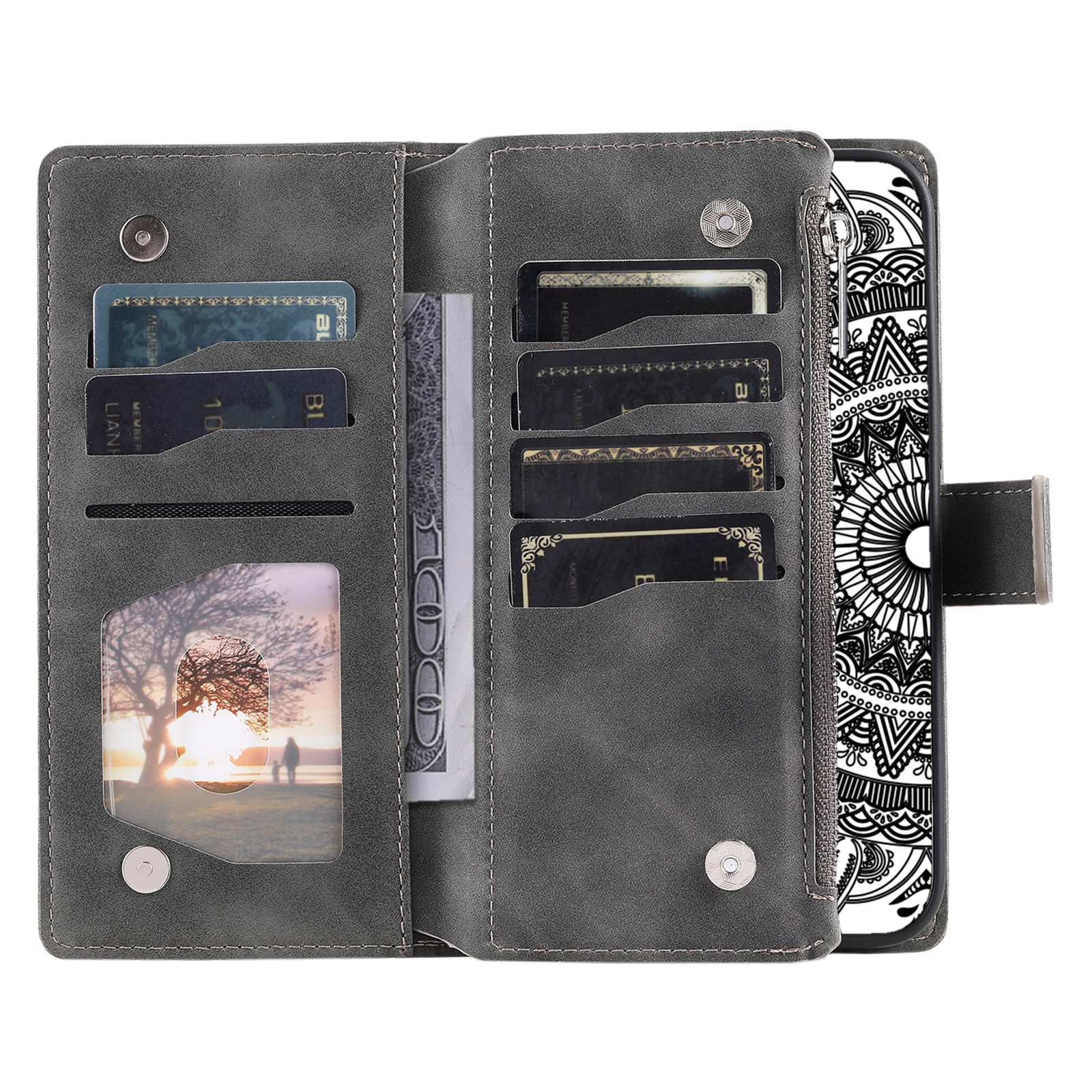Samsung Galaxy S25 FE Brieftasche Hülle Mandala, Grau