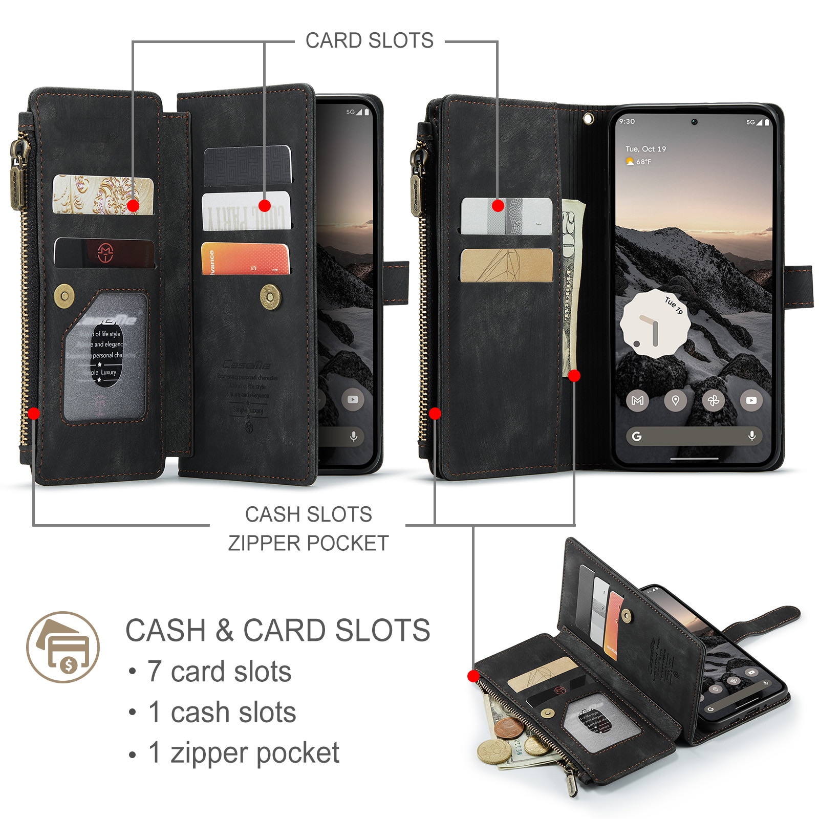 Zipper Portemonnaie-Hülle Google Pixel 10 Schwarz